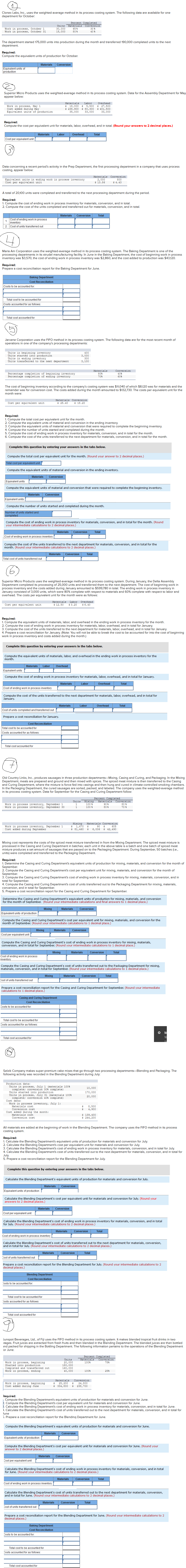  Clonex Labs, Inc., uses the weighted-average method in its process costing