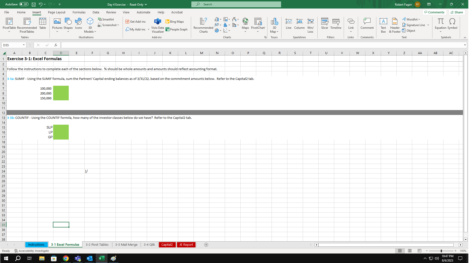 A utoSave E] 9 v Home Insert Page Layout Day 4 Exercise