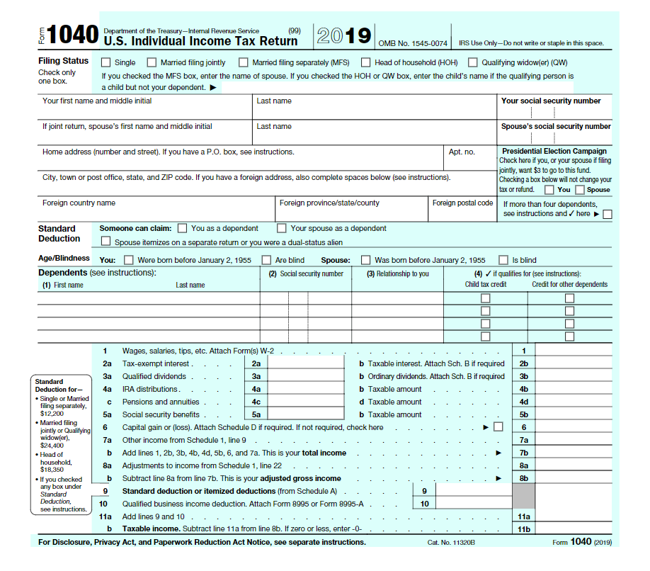 1040 2019 2) Itemized Deductions: form 1040 Schedule A 2019 3) Additional