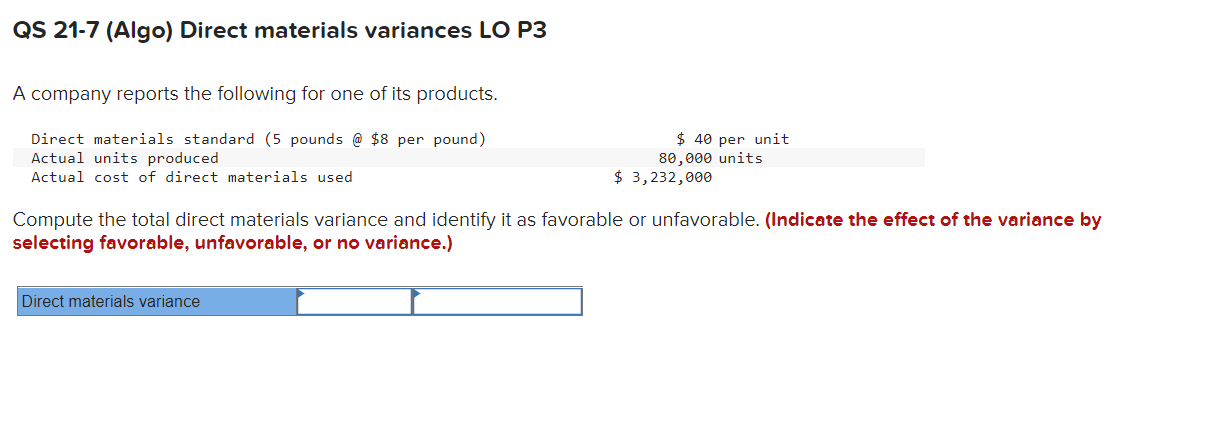 Compute the total direct materials variance and identify it as favorable