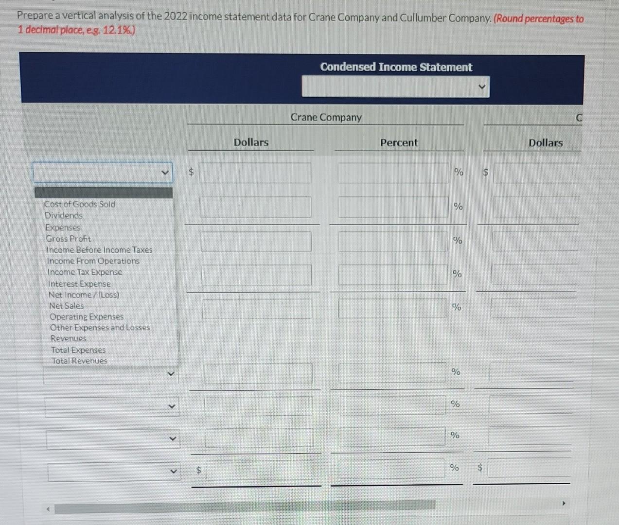 December 31, 2021. repare a vertical analysis of the 2022 income statement