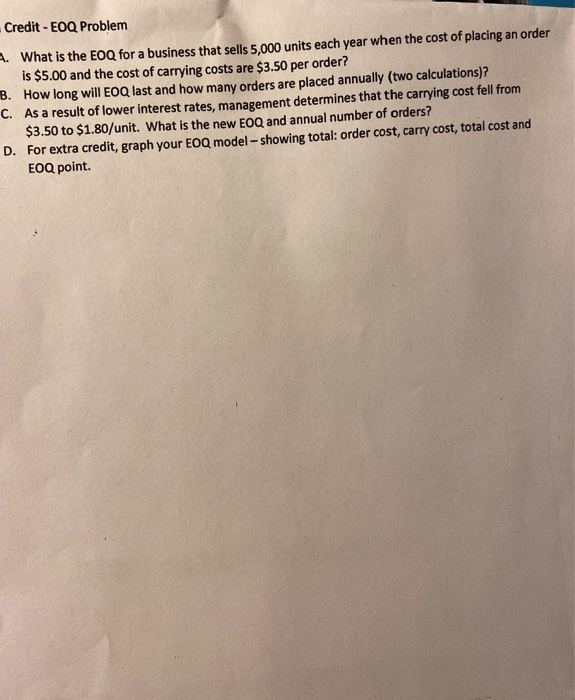  Credit - EOQ Problem 2. What is the EOQ for a