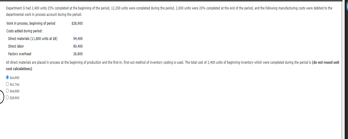  All direct materials are placed in process at the beginning of