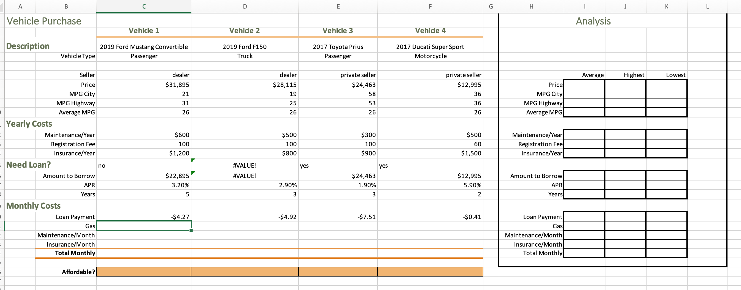 calculate the number of miles you expect to drive each month. Divide