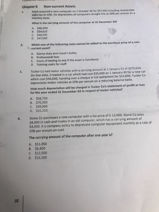  Please try to do all the questions. Chapter 6 Non-current Assets