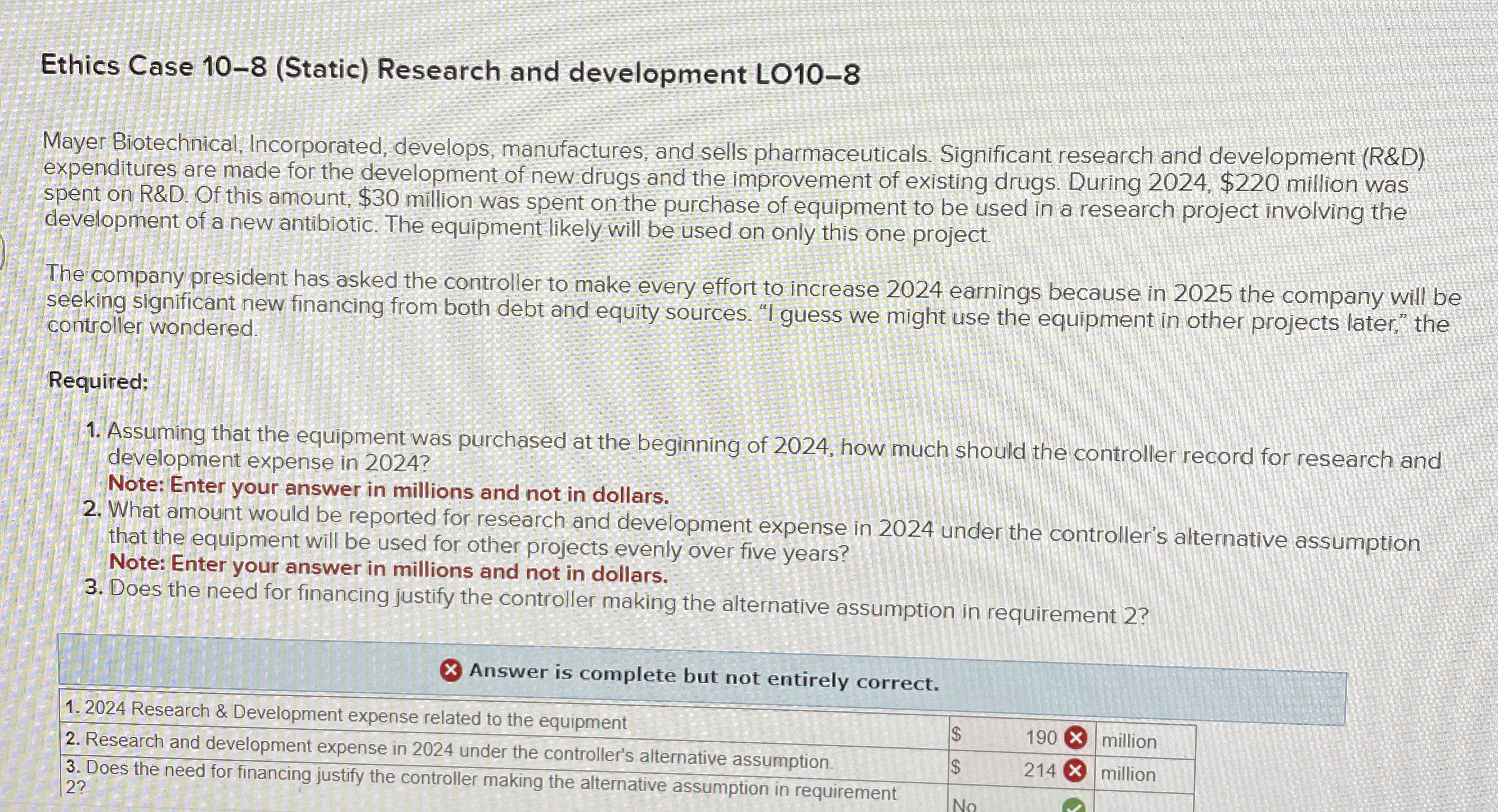  Ethics Case 10-8(Static) Research and development LO10-8 Mayer Biotechnical, Incorporated, develops,