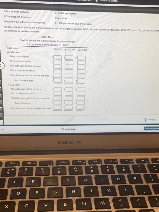 following data: Sales commissions 9% of sales Advertising expense 17% of sales