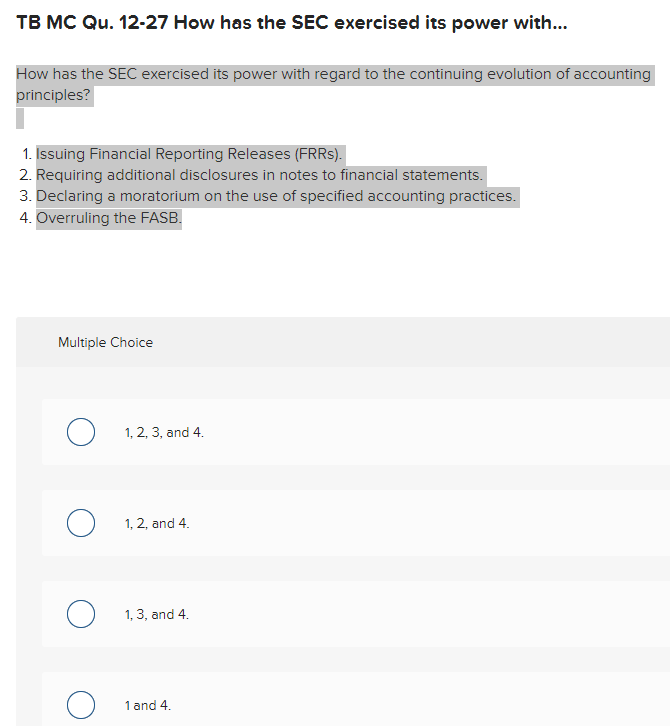  TB MC Qu. 12-27 How has the SEC exercised its power