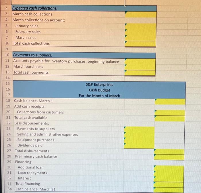 is available. \begin{tabular}{|c|c|c|} \hline 2 & Expected cash collections: & \\ \hline