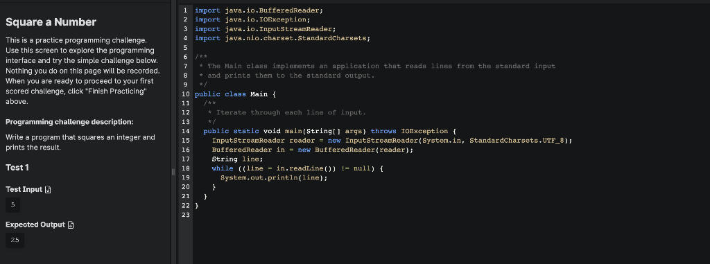 Square a Number This is a practice programming challenge, use this screen