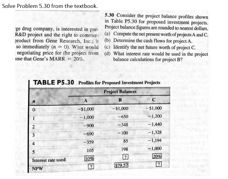 Solve Problem 5.30 from the textbook. 5.30 Consider the project balance