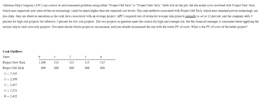 Alabama lulp Company (APC) can control its environmental pollution using either