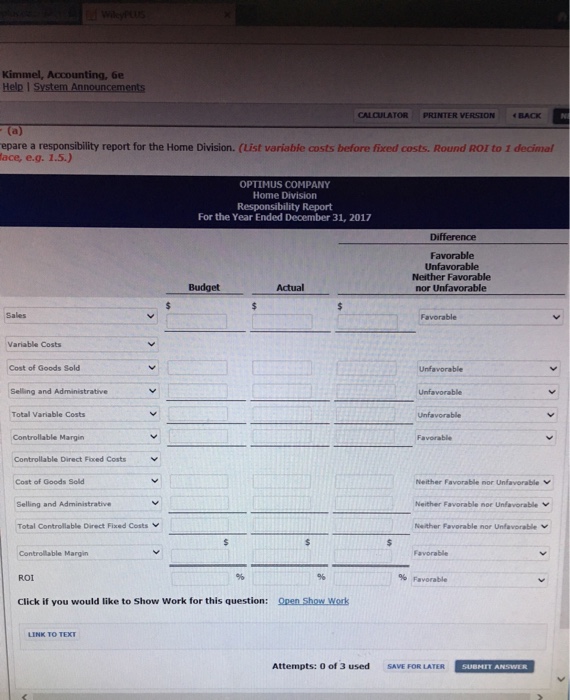 NEX Problem 22-5A (Part Level Submission) Optimus Company manufactures a variety of