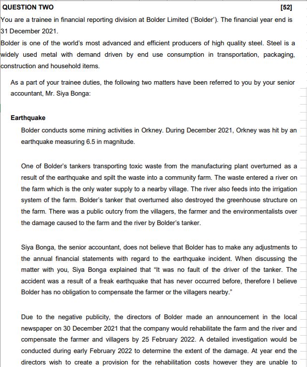  QUESTION TWO [52] You are a trainee in financial reporting division