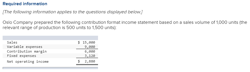 3. What is the variable expense ratio? 7. If the variable cost