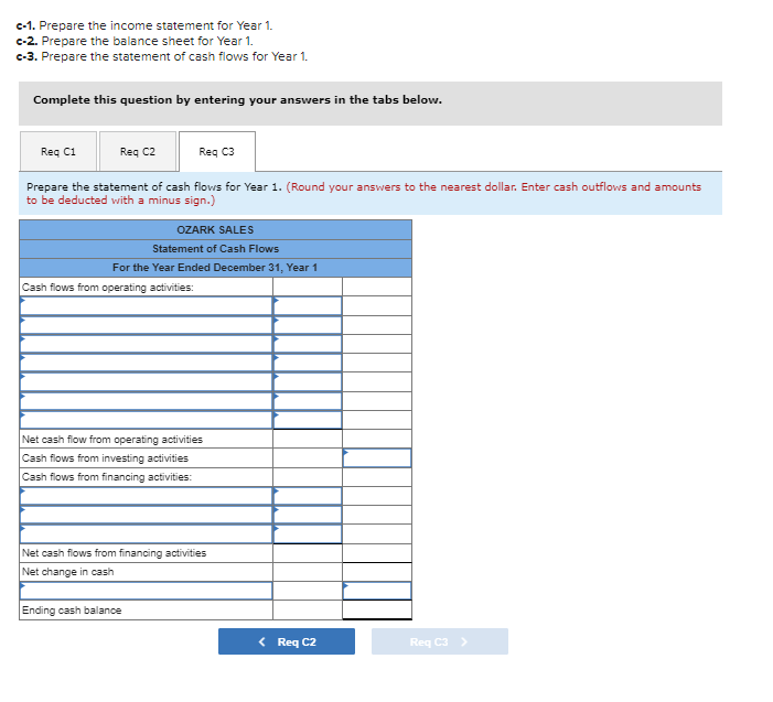 tabs below. Prepare the income statement for Year 1. (Round your answers
