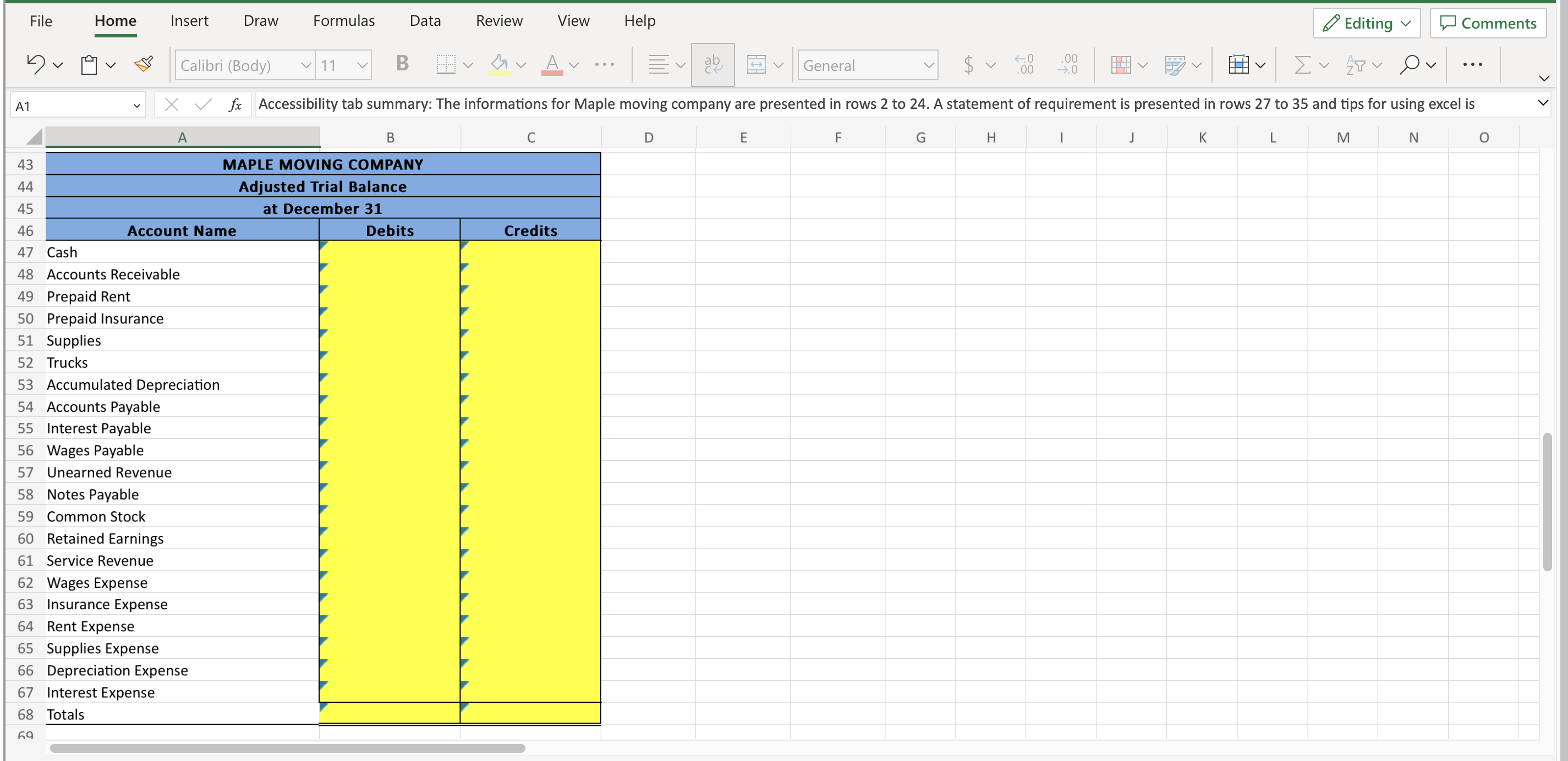 Company has provided you their unadjusted account balances to before year-end adjustments.