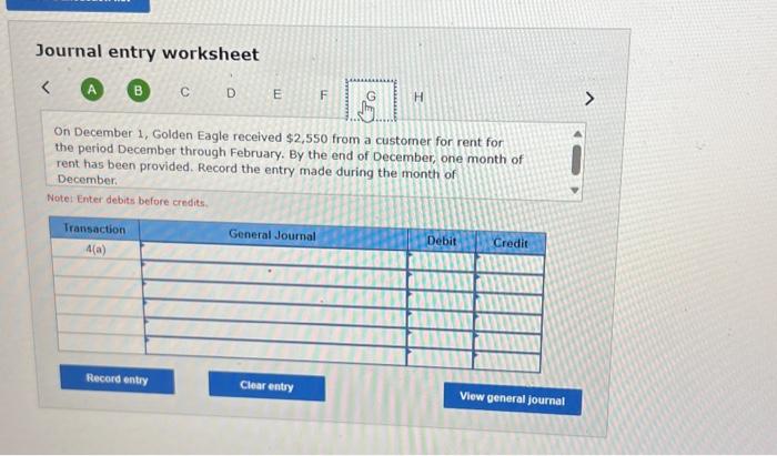$1,350. Record the entry made during the month of December. Note: Enter