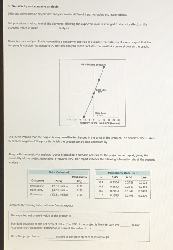 please solve everything. the graph included. Sensitivity and scenario analysis Different techniques