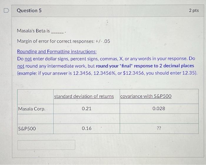  Masala's Beta is Margin of error for correct responses: +/ .