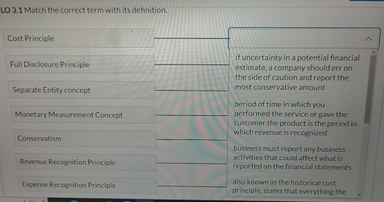  LO 3.1 Match the correct term with its definition. LO 3.1