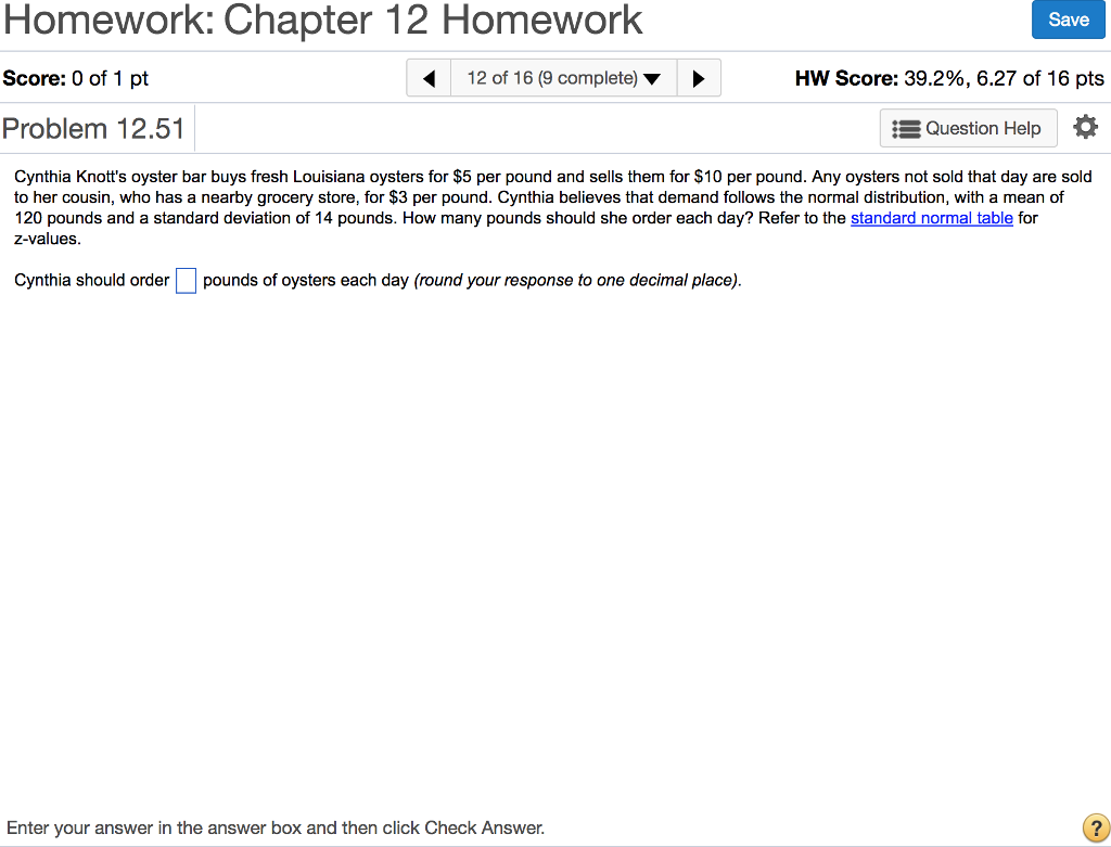 Homework: Chapter 12 Homework Score: 0 of 1 pt Problem 12.51