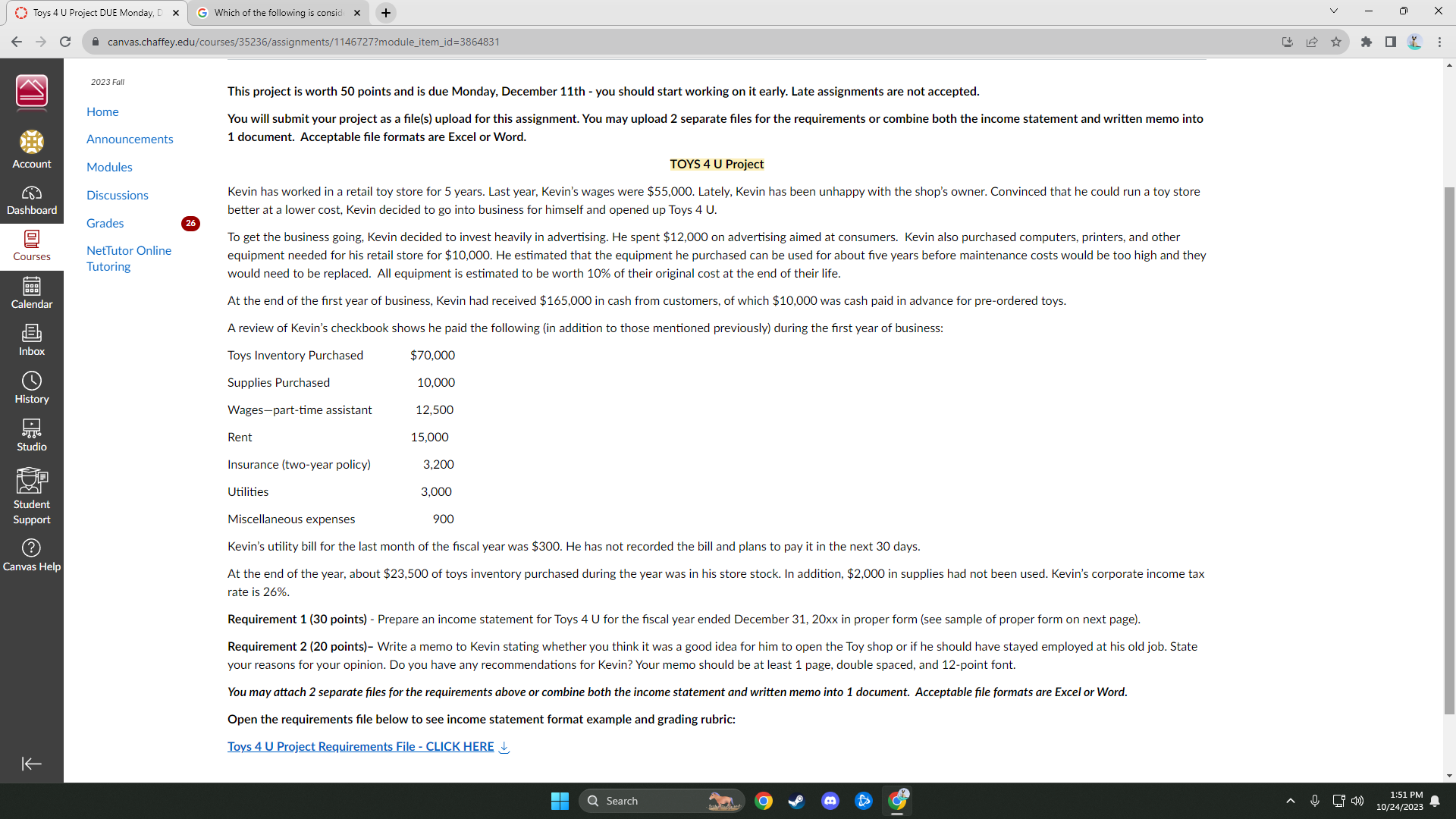  This project is worth 50 points and is due Monday, December