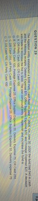  QUESTION 29 3 The Appleton entity established a $200 Petty Cash