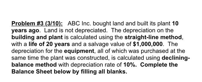 plant 10 years ago. Land is not depreciated. The depreciation on the