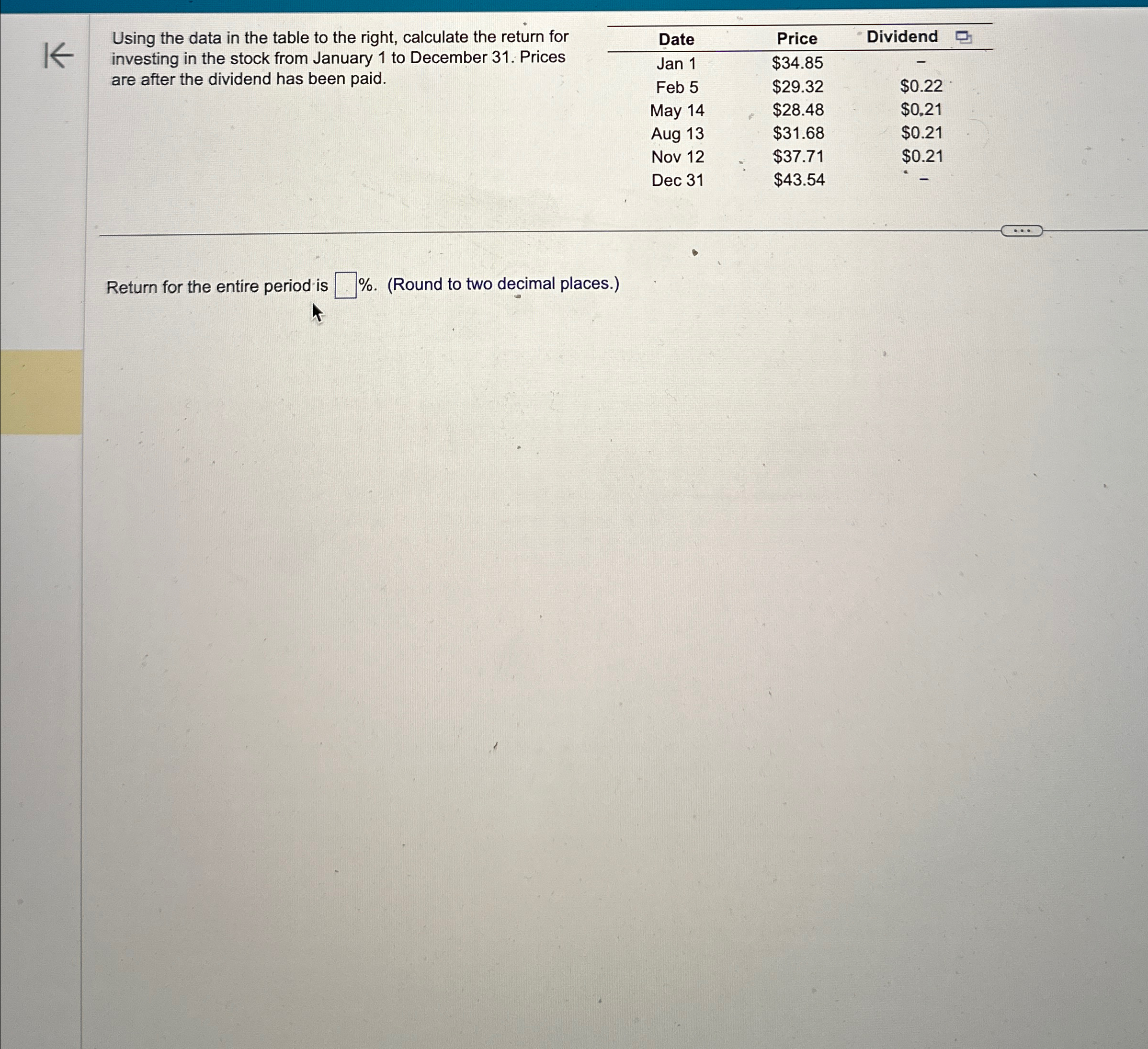  Using the data in the table to the right, calculate the