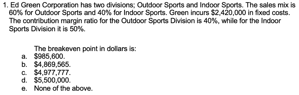 I need help with this problem. Thank You! 1. Ed Green Corporation