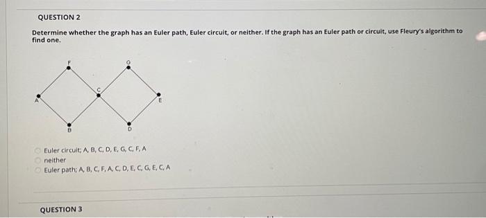  QUESTION 2 Determine whether the graph has an Euler path, Euler