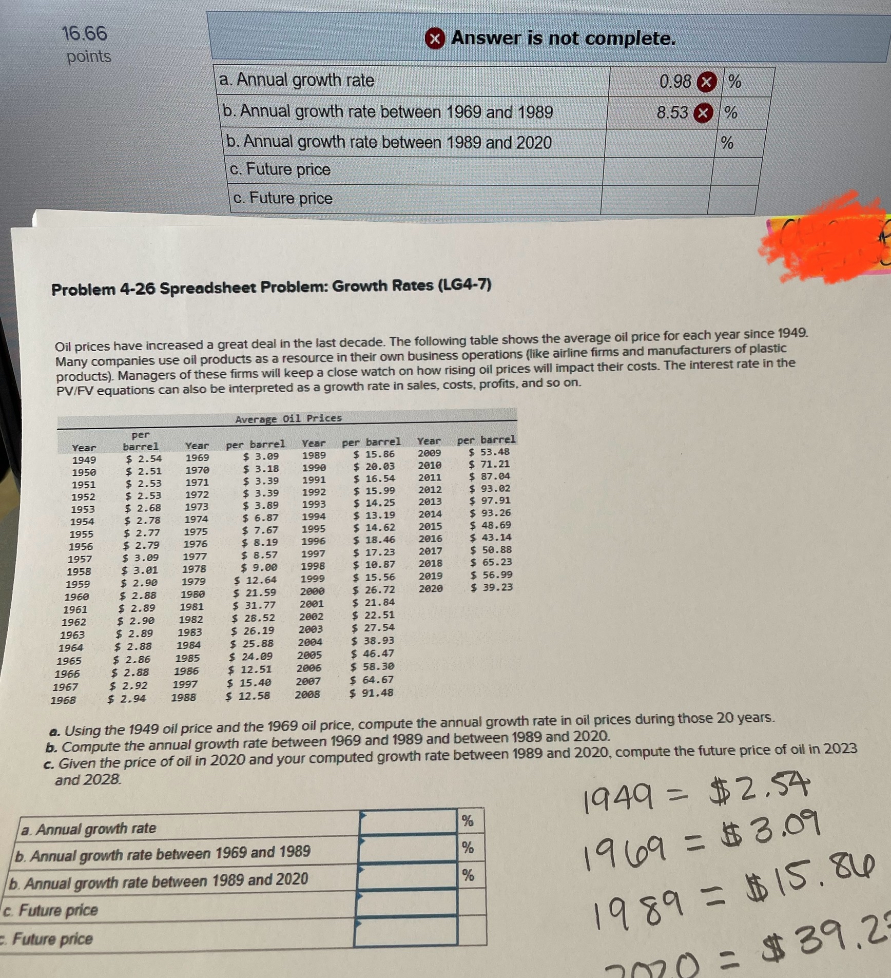 16.66 points Answer is not complete. a. Annual growth rate b. Annual