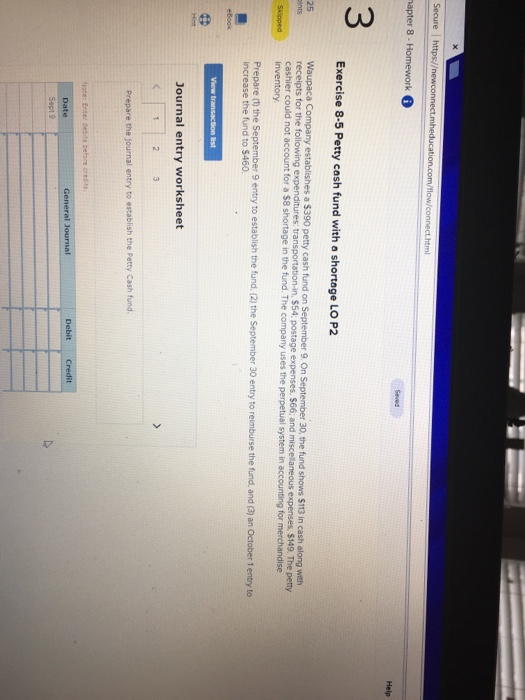  Secure https/ 3 Help Exercise 8-5 Petty cash fund with a