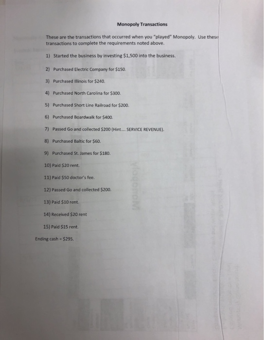 of Monopoly but if not that is ok. You will be given