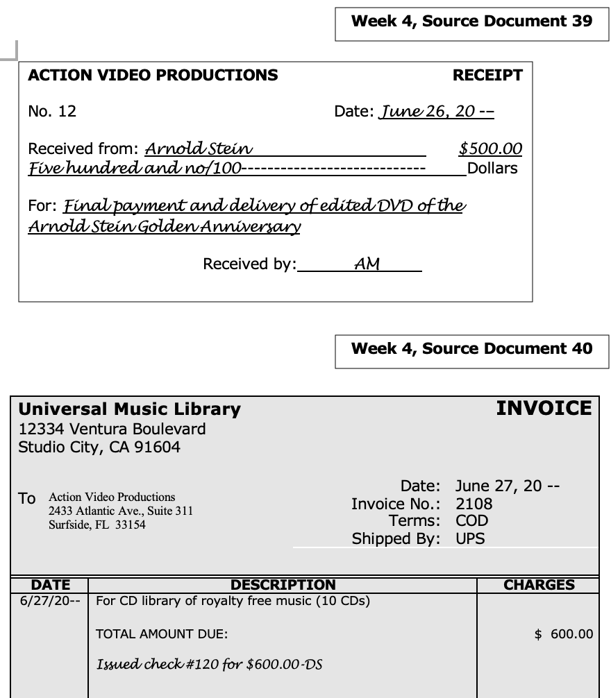 cash check TRANSACTIONS: 12. Tropical Video invoice 2105 - for purchase of