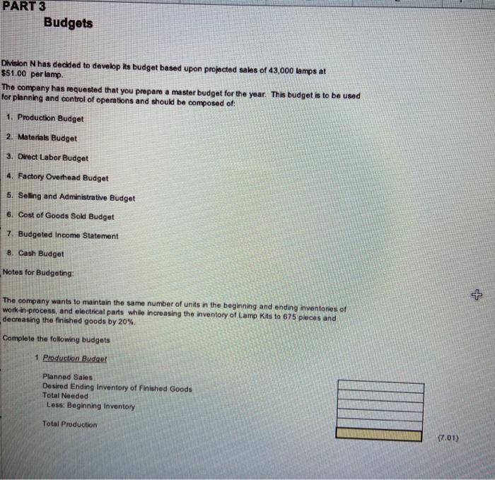  part 3 budgets only yellow highlighted section PART 3 Budgets Division