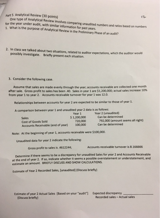  ane part 5 Analytical Review (30 points) IT for the year