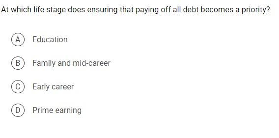 At which life stage does ensuring that paying off all debt