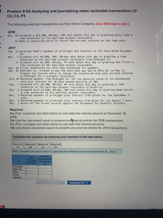  Problem 9-5A Analyzing and journalizing notes receivable transactions LO C2, C3,