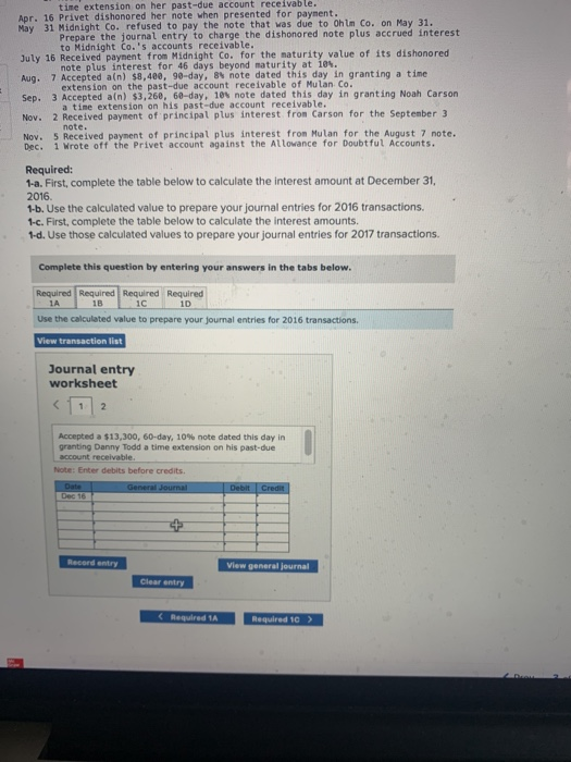 P4 The following selected transactions are from Ohlm Company. (Use 360 days