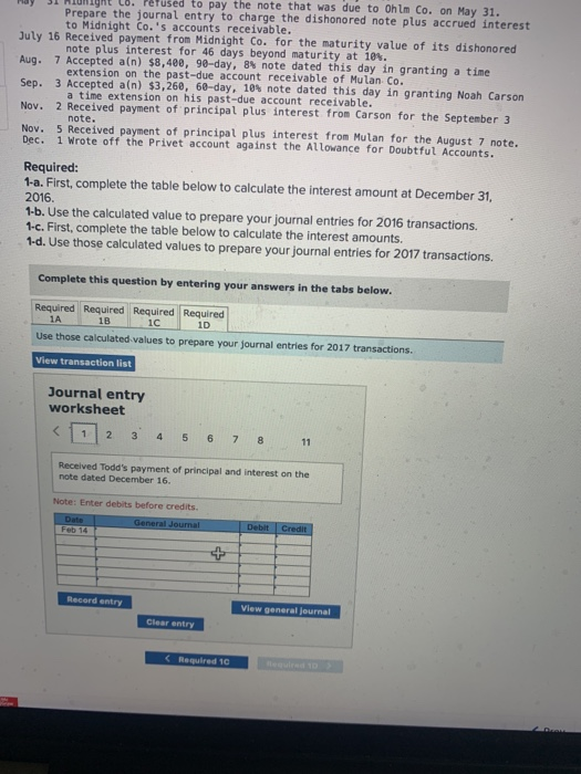 account receivable. 31 Made an adjusting entry to record the accrued interest