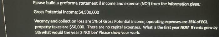 explain plzz Please build a proforma statement if income and expense (NOI)