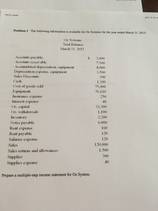  PDF.js viewer 2017-10-31, 4 Problem 1 The following information is available