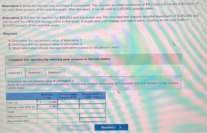  Alternative 1: Keep the old machine and have it overhauled. This