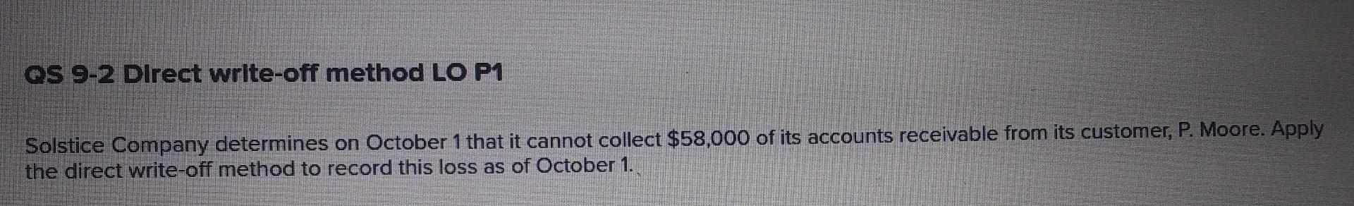  QS 9-2 Direct write-off method LO P1 Solstice Company determines on