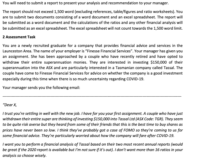  You will need to submit a report to present your analysis