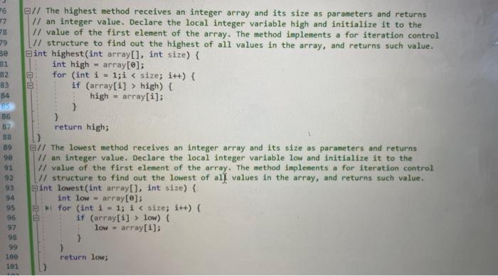 this method receives an integer array and its size as paraneters int