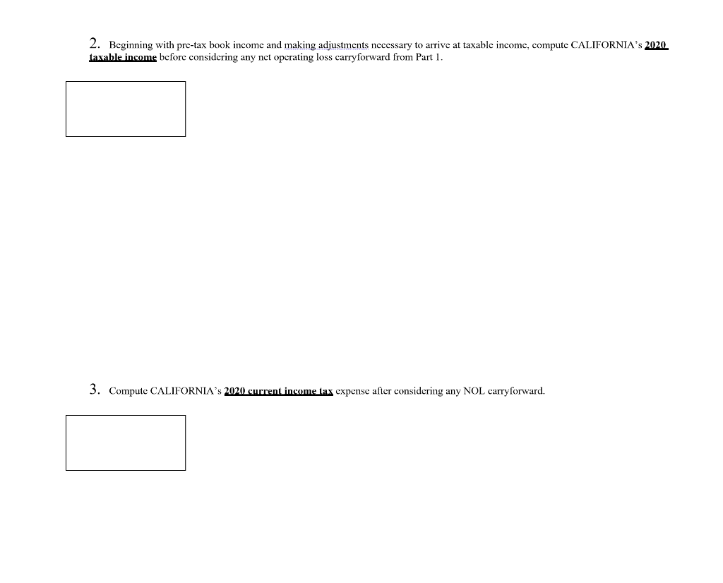 CALIFORNIA Coal has the following partial comparative balance sheets: December 31, 2020