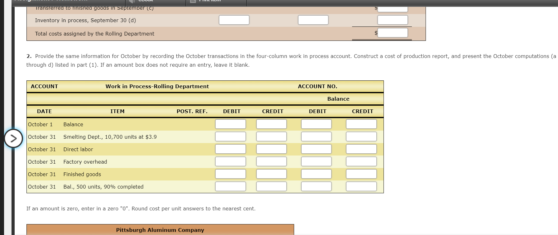 in Process-Rolling on September 1 and debits to the account during September